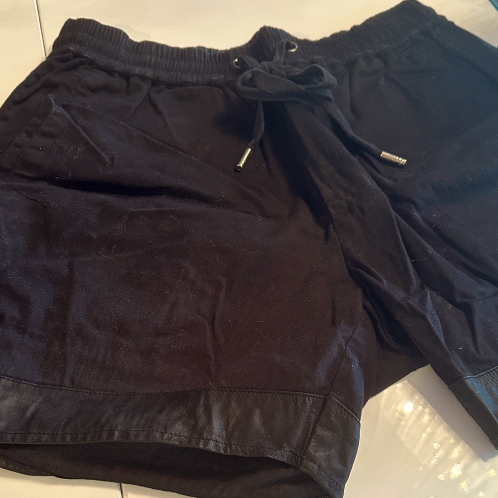 Skingraft Black Athletic Shorts leather trim